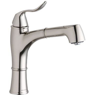 Click here to see Elkay LKLFEC1041PN Elkay Explore Single Hole Pull-Out Kitchen Faucet, Lever Handle, Hi and Mid-Rise Base Options, 1.5 gpm, Polished Nickel - LKLFEC1041PN