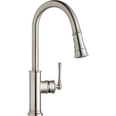 Click here to see Elkay LKEC2031LS Elkay Explore Single Hole Pull-Down Kitchen Faucet, Forward Only Lever Handle, Lustrous Steel - LKEC2031LS