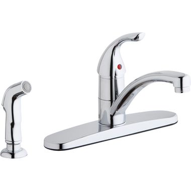 Click here to see Elkay LK1001CR Elkay Everyday Four Hole Deck Mount Kitchen Faucet with Lever Handle and Side Spray and Escutcheon Chrome - LK1001CR