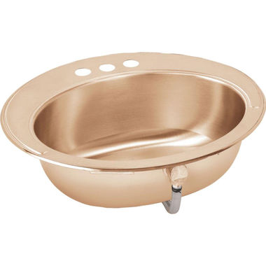 Click here to see Elkay LLVR1916CS3-CU Elkay CuVerro Antimicrobial Copper Drop In Lavatory Sink, 18-Gauge Stainless Steel, 4in Centers, Lustrous Satin - LLVR1916CS3-CU