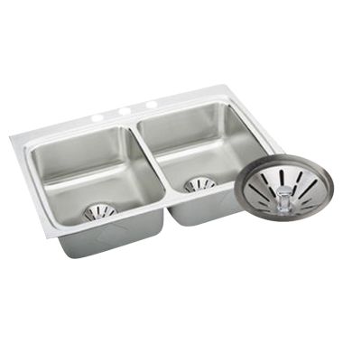 Click here to see Elkay LR3322PD3 Elkay LR3322PD3 Lustertone Stainless Steel Double Bowl Sink Package