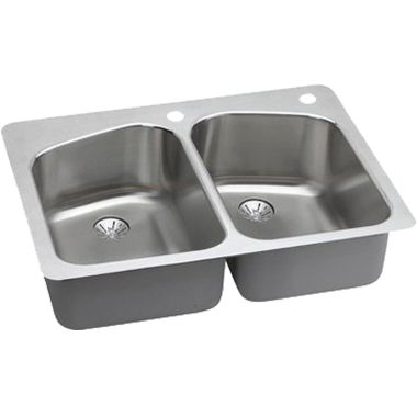 Click here to see Elkay LKHSR33229PD2R Elkay LKHSR33229PD2R Lustertone Stainless Steel Double Bowl Sink Package