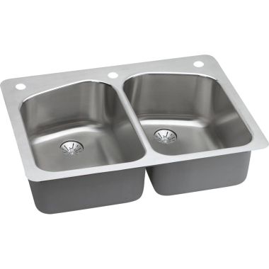 Click here to see Elkay LKHSR33229PD3 Elkay LKHSR33229PD3 Lustertone Stainless Steel Double Bowl Sink Package