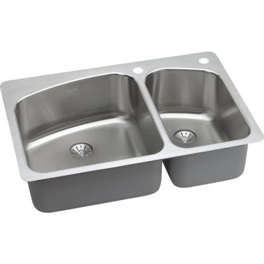 Click here to see Elkay LKHSR2509RPD2R Elkay LKHSR2509RPD2R Harmony Stainless Steel Double Bowl Sink Package