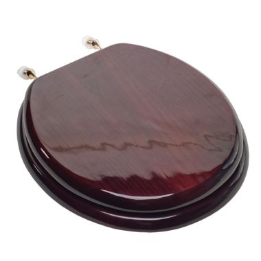 Click here to see Jones Stephens C2B1R16BR Jones Stephens C2B1R16BR Mahogany - Polished Brass Hinge Round Wood Toilet Seat