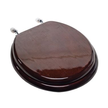 Click here to see Jones Stephens C2B1R18BN Jones Stephens C2B1R18BN Dark Brown - Brushed Nickel Hinge Round Wood Toilet Seat