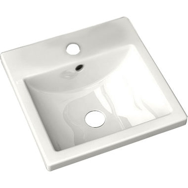 Click here to see American Standard 0642.001.020 American Standard Studio Carre 16” Round Drop-In Bathroom Countertop Sink, Faucet Ledge, Rear Overflow, White - 0491.019.020