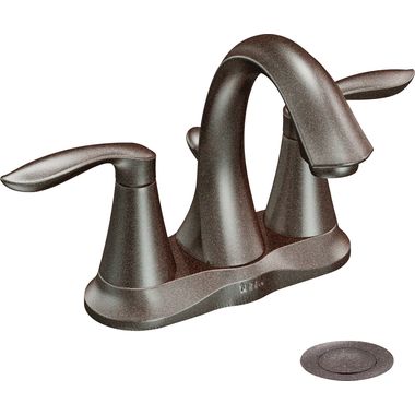 Click here to see Moen 6410ORB Moen Eva Two-Handle High Arc Centerset Oil-Rubbed Bronze Bathroom Faucet with Metal Pop-Up Drain, 1.2 GPM, Lever Handles, WaterSense, ADA - 6410ORB