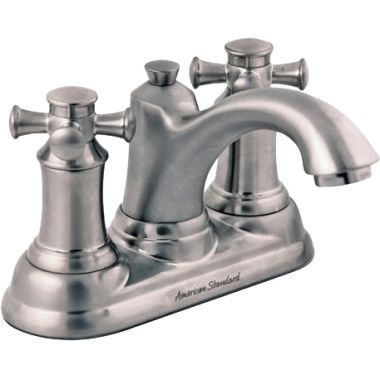Click here to see American Standard 7415.221.295 American Standard Portsmouth Two-Handle Brushed Nickel Centerset Bathroom Faucet, 1.2 GPM, Speed Connect Drain, Cross Handles, Lead-Free - 7415.221.295