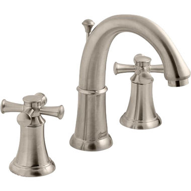 Click here to see American Standard 7420.821.295 American Standard Portsmouth Two-Handle Widespread Satin Nickel Bathroom Faucet, Crescent Spout, Cross Handles, 1.2 GPM, WaterSense - 7420.821.295