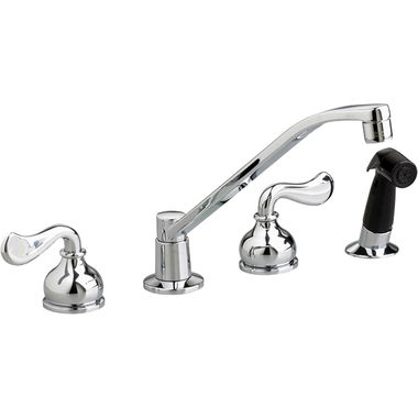 Click here to see American Standard 7271000.002 American Standard Heritage Two Handle Widespread Kitchen Faucet w/ Side Spray, Less Handles, Chrome - 7271.000.002