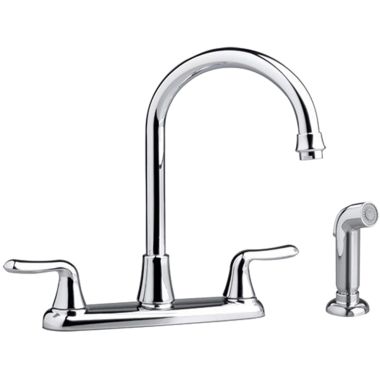 Click here to see American Standard 4275551F15.002 American Standard Colony Soft Two-Handle Kitchen Faucet w/ Handspray, Gooseneck Spout, 1.5 gpm, Lever Handles, Chrome - 4275.551F15.002