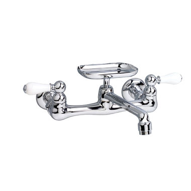 Click here to see American Standard 7295.252.002 American Standard Heritage Two-Handle Wall-Mount Bridge Kitchen Faucet w/ Soap Dish, Chrome - 7295.252.002