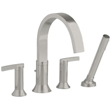 Click here to see American Standard 7430.901.295 American Standard Berwick Deck Mounted Brushed Nickel Tub Filler with Hand Shower, Two Lever Handles, ADA Compliant - 7430.901.295