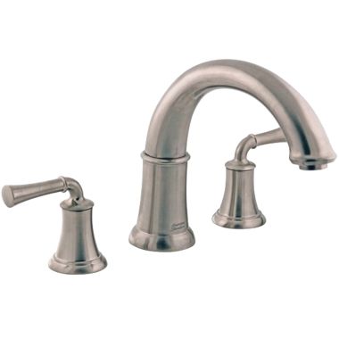 Click here to see American Standard 7420.900.295 American Standard Portsmouth Deck-Mount Brushed Nickel Tub Filler with Crescent Spout, Less Personal Shower, Two Lever Handles - 7420.900.295