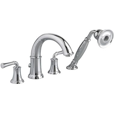 Click here to see American Standard 7420.901.002 American Standard Portsmout Deck Mounted Two-Handle Chrome Tub Filler with Hand Shower, Metal Lever Handles, ADA Compliant - 7420.901.002