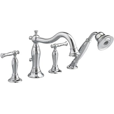 Click here to see American Standard 7440.901.002 American Standard Quentin Deck-Mount Chrome Tub Filler Personal Shower, Two Metal Lever Handles, 1.5 GPM, ADA Compliant - 7440.901.002