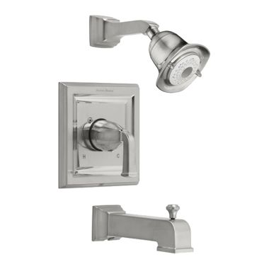 Click here to see American Standard T555.528.295 American Standard Town Square 2.0 GPM Brushed Nickel Tub and Shower Trim Kit with FloWise Showerhead, Metal Lever Handle, Three-Function Showerhead - T555.528.295