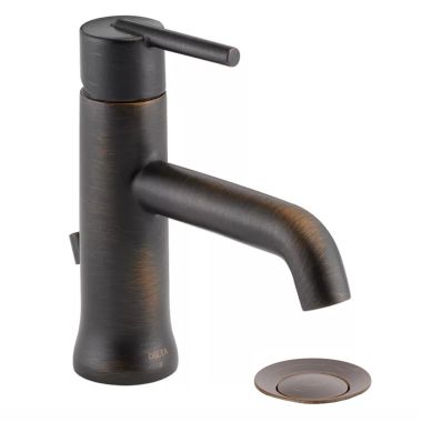 Click here to see Delta 559LF-RBMPU Delta Trinsic Tube Spout Venetian Bronze Lavatory Faucet with Escutcheon, Metal Pop-Up, 1.2 GPM, Single-Handle, Lever Handle - 559LF-RBMPU