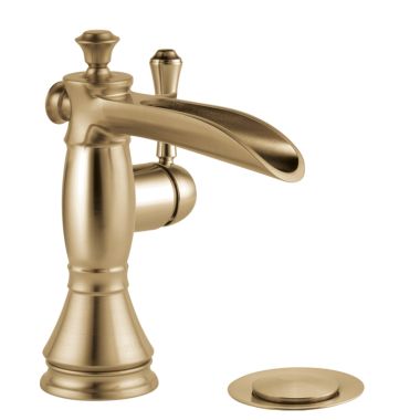 Click here to see Delta 598LF-CZMPU Delta Cassidy Channel Spout Deck-Mount Champagne Bronze Lavatory Faucet, Metal Pop-Up, 1.2 GPM, Single-Handle, Lever Handle - 598LF-CZMPU