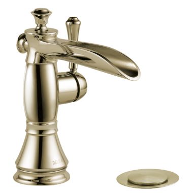 Click here to see Delta 598LF-PNMPU Delta Cassidy Channel Spout Deck-Mount Polished Nickel Lavatory Faucet, Metal Pop-Up, 1.2 GPM, Single-Handle, Lever Handle - 598LF-PNMPU