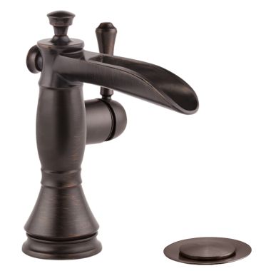 Click here to see Delta 598LF-RBMPU Delta Cassidy Channel Spout Deck-Mount Venetian Bronze Lavatory Faucet, Metal Pop-Up, 1.2 GPM, Single-Handle, Lever Handle - 598LF-RBMPU