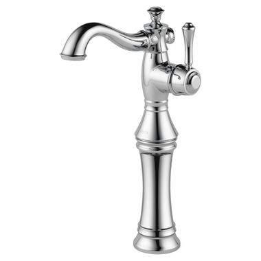 Click here to see Delta 797LF Delta Cassidy Hook Spout Chrome Vessel Lavatory Faucet with Single-Hole Riser, Less Drain, 1.2 GPM, Single-Handle, Lever Handle - 797LF