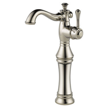 Click here to see Delta 797LF-PN Delta Cassidy Hook Spout Polished Nickel Vessel Lavatory Faucet with Single-Hole Riser, Less Drain, 1.2 GPM, Single-Handle, Lever Handle - 797LF-PN