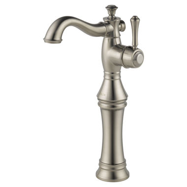 Click here to see Delta 797LF-SS Delta Cassidy Hook Spout Stainless Vessel Lavatory Faucet with Single-Hole Riser, Less Drain, 1.2 GPM, Single-Handle, Lever Handle - 797LF-SS