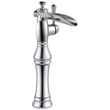 Click here to see Delta 798LF Delta Cassidy Channel Spout Chrome Lavatory Faucet with Single-Hole Riser, Less Pop-Up, 1.2 GPM, Single-Handle, Lever Handle - 798LF
