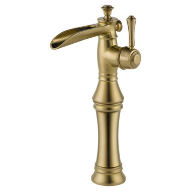 Click here to see Delta 798LF-CZ Delta Cassidy Channel Spout Champagne Bronze Lavatory Faucet with Single-Hole Riser, Less Pop-Up, 1.2 GPM, Single-Handle, Lever Handle - 798LF-CZ