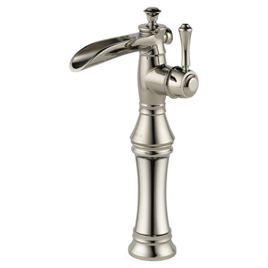 Click here to see Delta 798LF-PN Delta Cassidy Channel Spout Polished Nickel Lavatory Faucet with Single-Hole Riser, Less Pop-Up, 1.2 GPM, Single-Handle, Lever Handle - 798LF-PN