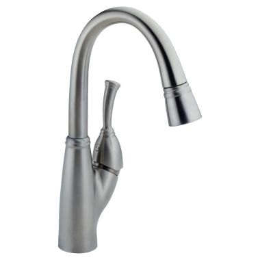 Click here to see Delta 999-AR-DST Delta Allora Single Handle Pull-Down Bar/Prep Faucet, Arctic Stainless - 999-AR-DST