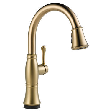 Click here to see Delta 9197T-CZ-DST Delta 9197T-CZ-DST Cassidy One Handle Pulldown Kitchen Faucet w/ Touch2O, ShieldSpray, Champagne Bronze