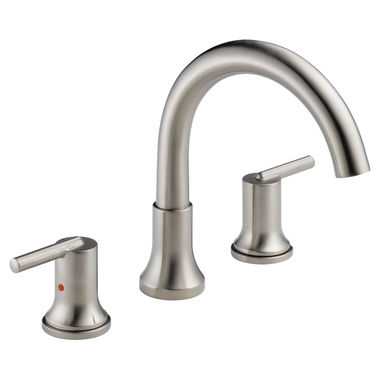 Click here to see Delta T2759-SS Delta Trinsic Two-Handle Roman Tub Faucet Trim, High Arc Spout, Lever Handles, ADA-Compliant, Stainless - T2759-SS