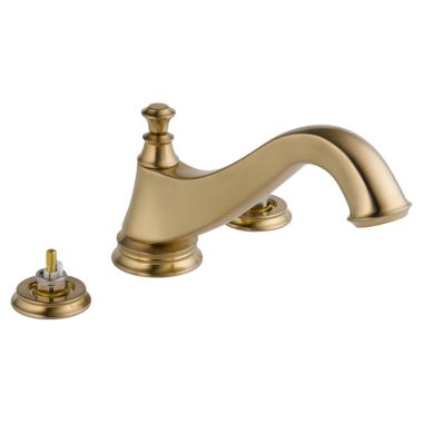 Click here to see Delta T2795-CZLHP Delta T2795-CZLHP Cassidy Roman Tub Trim (Less Handles) - Low Arc Spout, Champagne Bronze