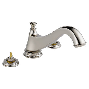 Click here to see Delta T2795-PNLHP Delta T2795-PNLHP Cassidy Roman Tub Trim (Less Handles) - Low Arc Spout, Polished Nickel