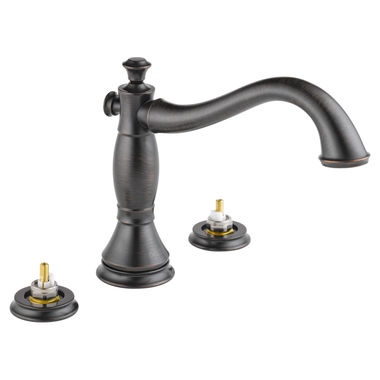 Click here to see Delta T2797-RBLHP Delta Cassidy Two-Handle Roman Tub Faucet Trim, Hook Spout, Less Handles, Venetian Bronze - T2797-RBLHP