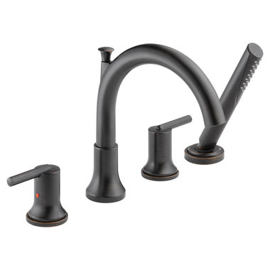 Click here to see Delta T4759-RB Delta Trinsic Two-Handle Roman Tub Faucet Trim with 1.75 GPM Single-Setting Hand Shower, Touch-Clean, High Arc Spout, Lever Handles, Venetian Bronze - T4759-RB