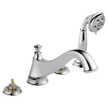 Click here to see Delta T4795-LHP Delta T4795-LHP Cassidy Roman Tub Faucet Trim w/ Hand Shower, Low Arc Spout, No Handles, Chrome