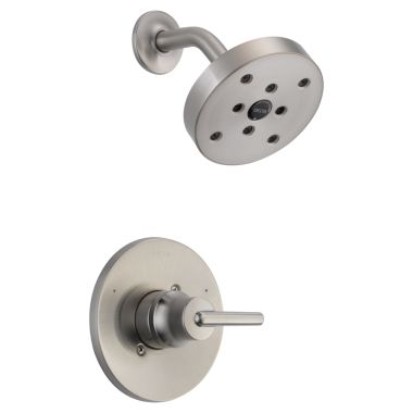 Click here to see Delta T14259-SS Delta Trinsic Monitor 14 Series Single-Handle H2Okinetic Shower Faucet with Single-Setting Rain Showerhead, 1.75 GPM, Lever Handle, Stainless - T14259-SS
