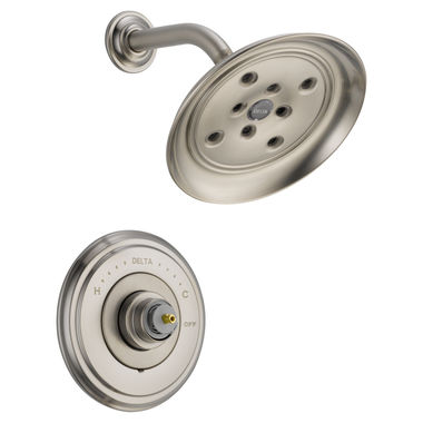 Click here to see Delta T14297-SSLHP Delta Cassidy Monitor 14 Series H2Okinetic Shower Faucet with Single-Setting Rain Showerhead, 1.75 GPM, Less Handle, Stainless - T14297-SSLHP