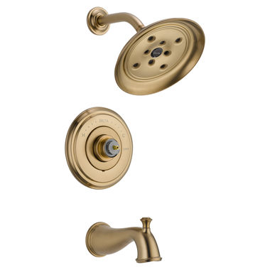 Click here to see Delta T14497-CZLHP Delta Cassidy Monitor 14 Series H2Okinetic Tub/Shower Faucet w/ RainShower, 1.75 GPM, Less Handle, Champagne Bronze - T14497-CZLHP