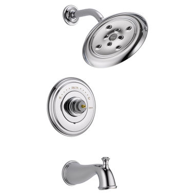 Click here to see Delta T14497-LHP Delta Cassidy Monitor 14 Series H2Okinetic Tub/Shower Faucet with Single-Setting Rain Showerhead, 1.75 GPM, Less Handle, Chrome - T14497-LHP