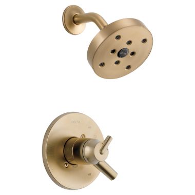 Click here to see Delta T17259-CZ Delta Trinsic Monitor 17 Series Two-Handle H2Okinetic Raincan Shower Faucet with Volume Control, 1.75 GPM, Lever Handles, Champagne Bronze - T17259-CZ