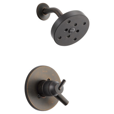 Click here to see Delta T17259-RB Delta Trinsic Monitor 17 Series Two-Handle H2Okinetic Raincan Shower Faucet with Volume Control, 1.75 GPM, Lever Handles, Venetian Bronze - T17259-RB