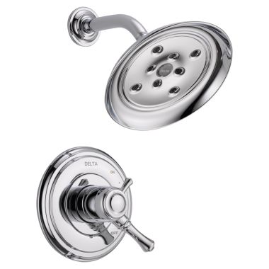 Click here to see Delta T17297 Delta Cassidy Monitor 17 Two-Handle H2Okinetic Shower Faucet with Volume Control, Single-Setting Showerhead, 1.75 GPM, Lever Handles, Chrome - T17297