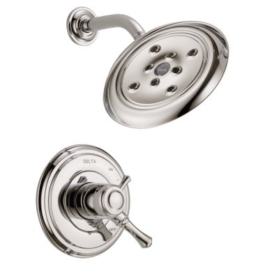 Click here to see Delta T17297-PN Delta Cassidy Monitor 17 Two-Handle H2Okinetic Shower Faucet with Volume Control, Single-Setting Showerhead, 1.75 GPM, Lever Handles, Polished Nickel - T17297-PN