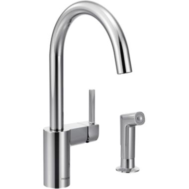 Click here to see Moen 7165 Moen Align Single Handle High Arc Kitchen Faucet w/ Side Spray, Chrome - 7165