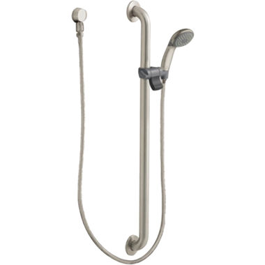 Click here to see Moen 52236GBM15CBN Moen Commercial 1-Function Hand Shower w/ 36in Slide/Grab Bar, Round, 1.5 GPM, ADA, Classic Brushed Nickel - 52236GBM15CBN